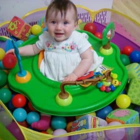 Baby in the pool at newbank house